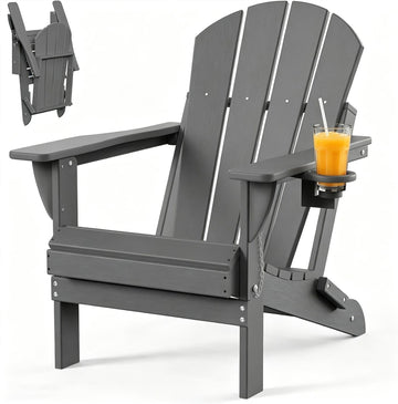 Folding Adirondack Chair, HDPE Outdoor Patio Chair with Cup Holder | Foldable design, weather-resistant HDPE