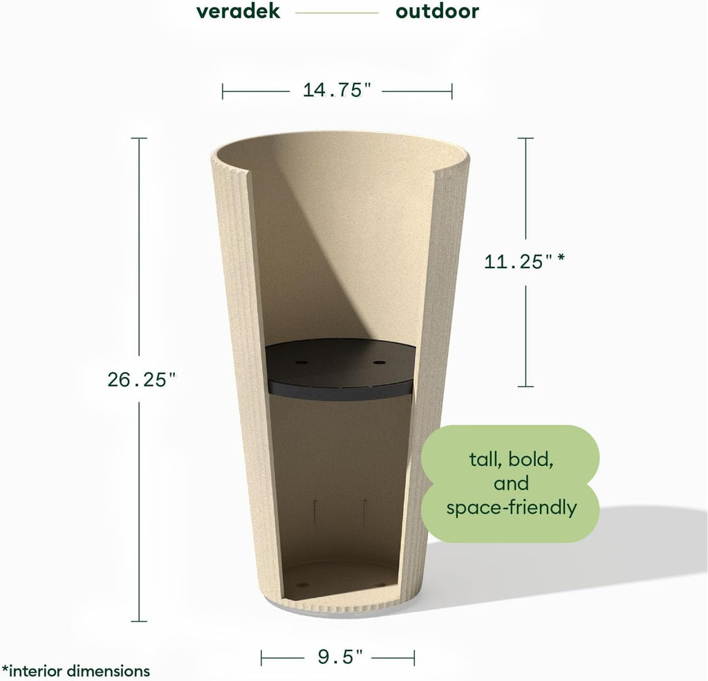 Demi Series Tall Planter - Tall Tapered Outdoor Planter with Shelf | Made From a Durable Plastic-Stone Composite