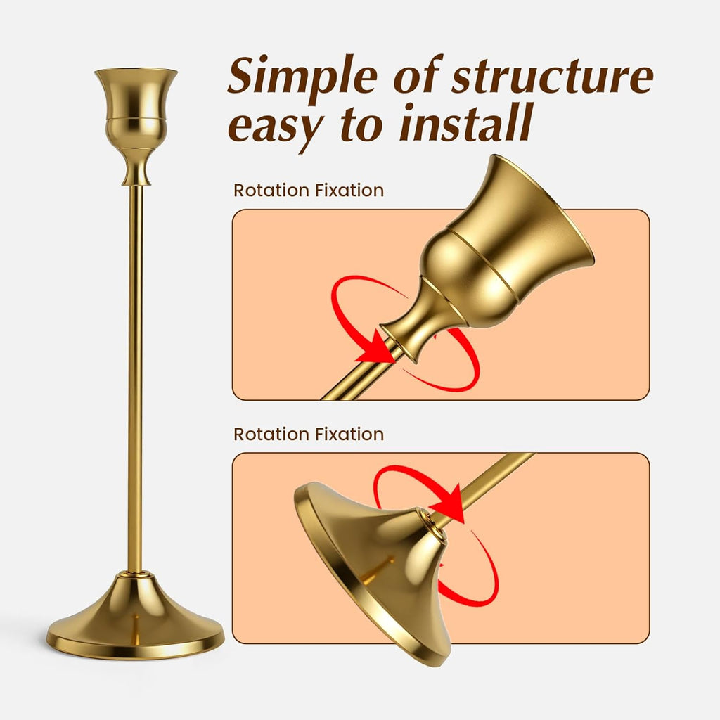 SylvaCraft Brass Gold Candle Holders Rustproof Taper Candlestick Holders for Holiday Party Table Centerpiece Wedding