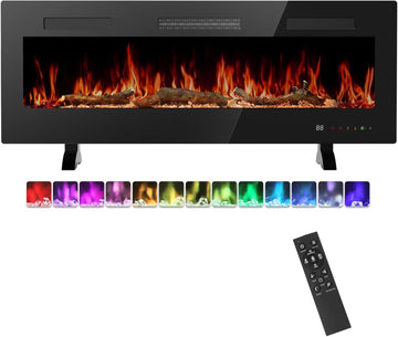 Electric Fireplace 50 Inch, Recessed Wall Mounted and Free Standing Fireplace Heater with Remote Control