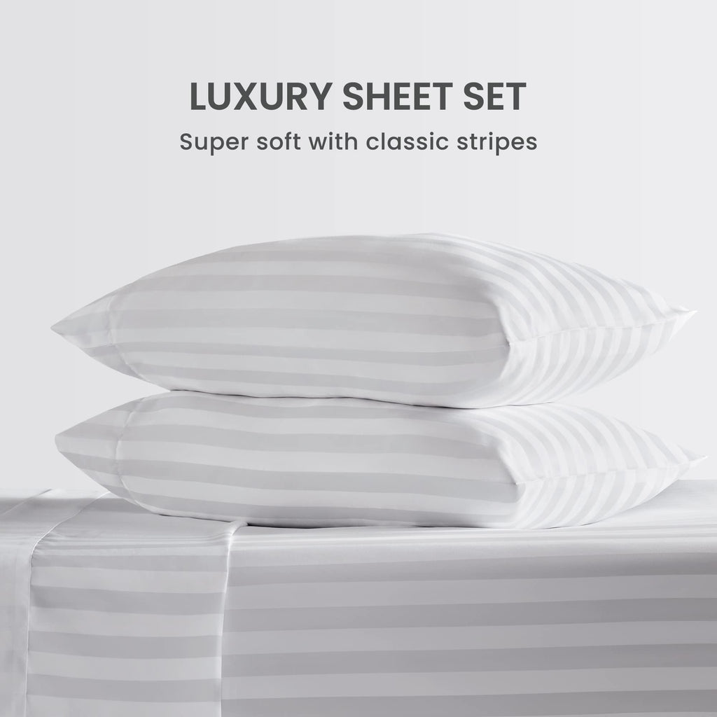 Striped Cooling Sheets Set King Size - Fitted Flat Sheet & Pillowcase Sets 4 Piece - Super Soft Stripe Bed Sheet