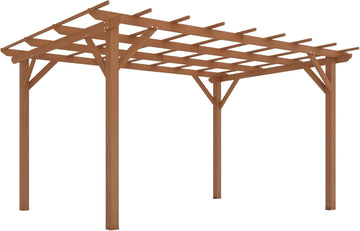 10' x 13' Outdoor Pergola, Wood Gazebo Grape Trellis with Stable Structure and Concrete Anchors for Climbing Plant