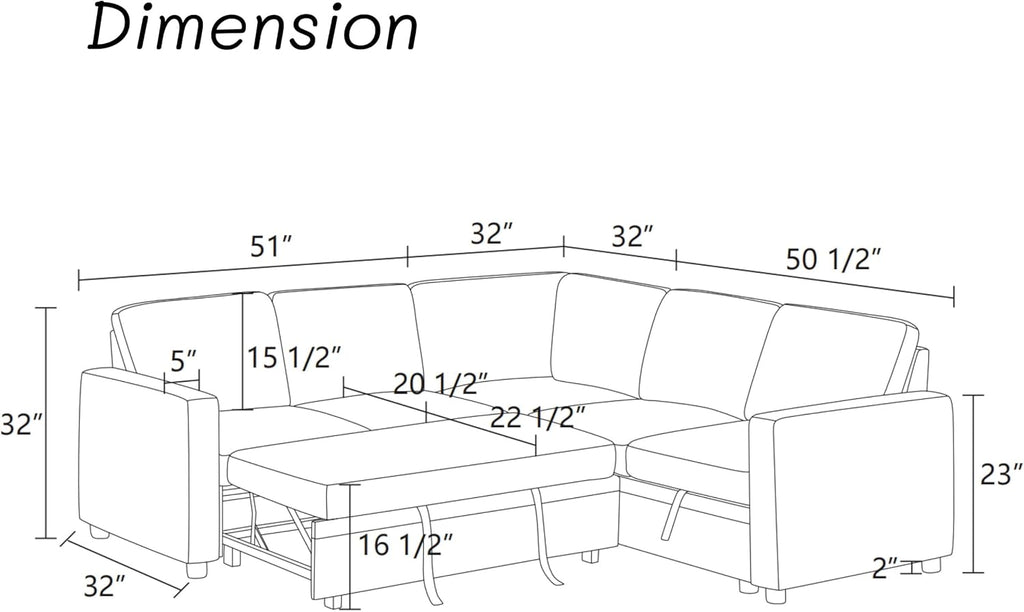 Sectional Sleeper Sofa with Pull Out Bed, L Shaped Pull Out Couch with Storage Chaise