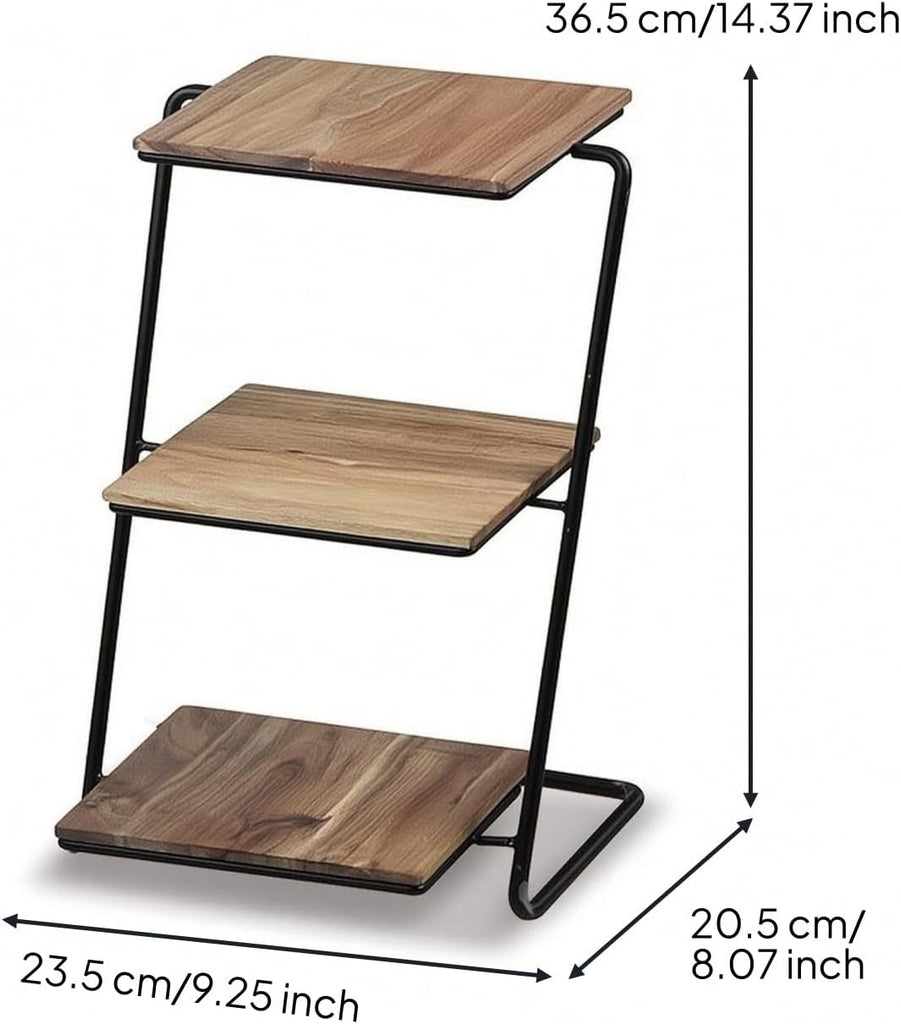 Three Tier Dessert Stand Tiered Serving Stand Cake Stand Display Rack With Sturdy Iron And Wood Shelves compact