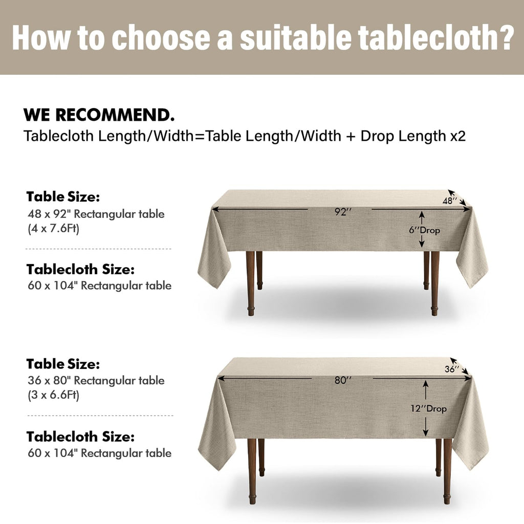Linen Textured Rectangle Tablecloth 60 x 104 Inch Taupe