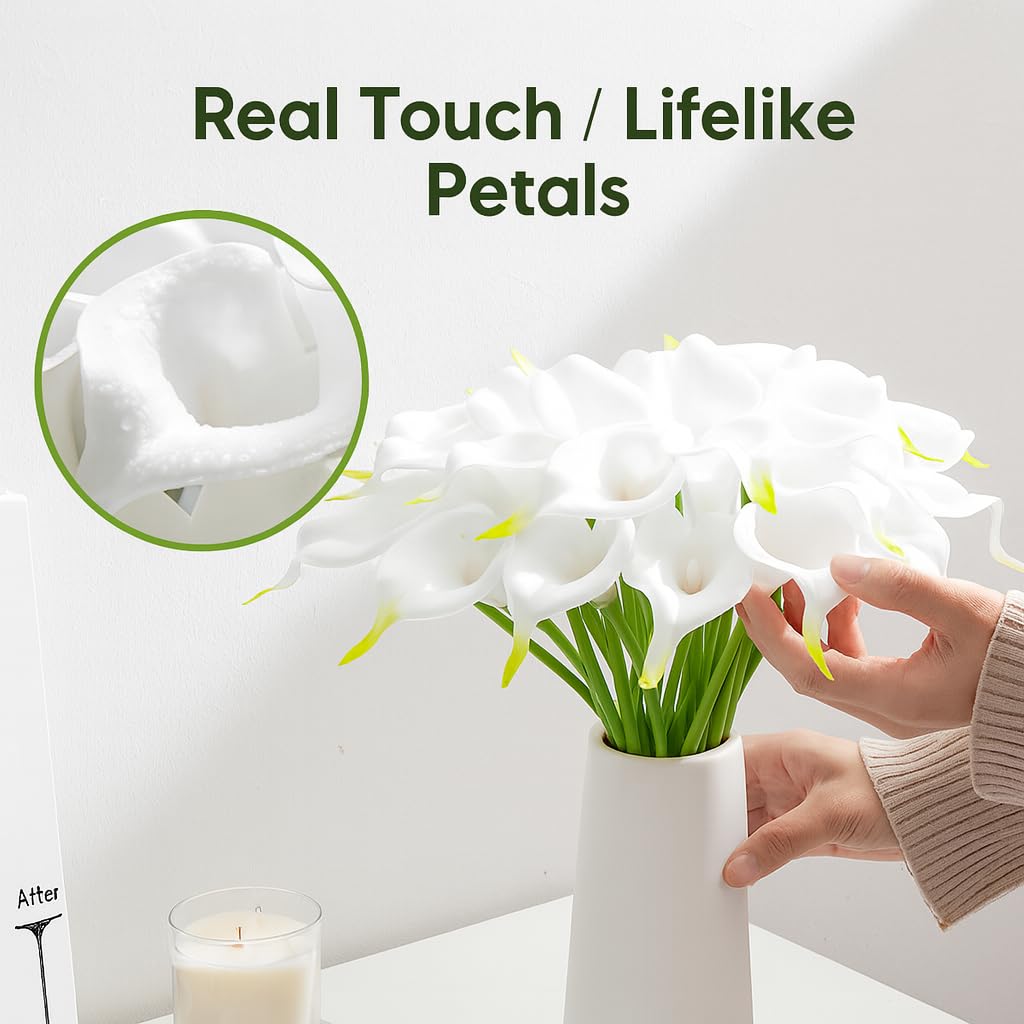 20 Pack Calla Lily Artificial Flowers, White Real Touch