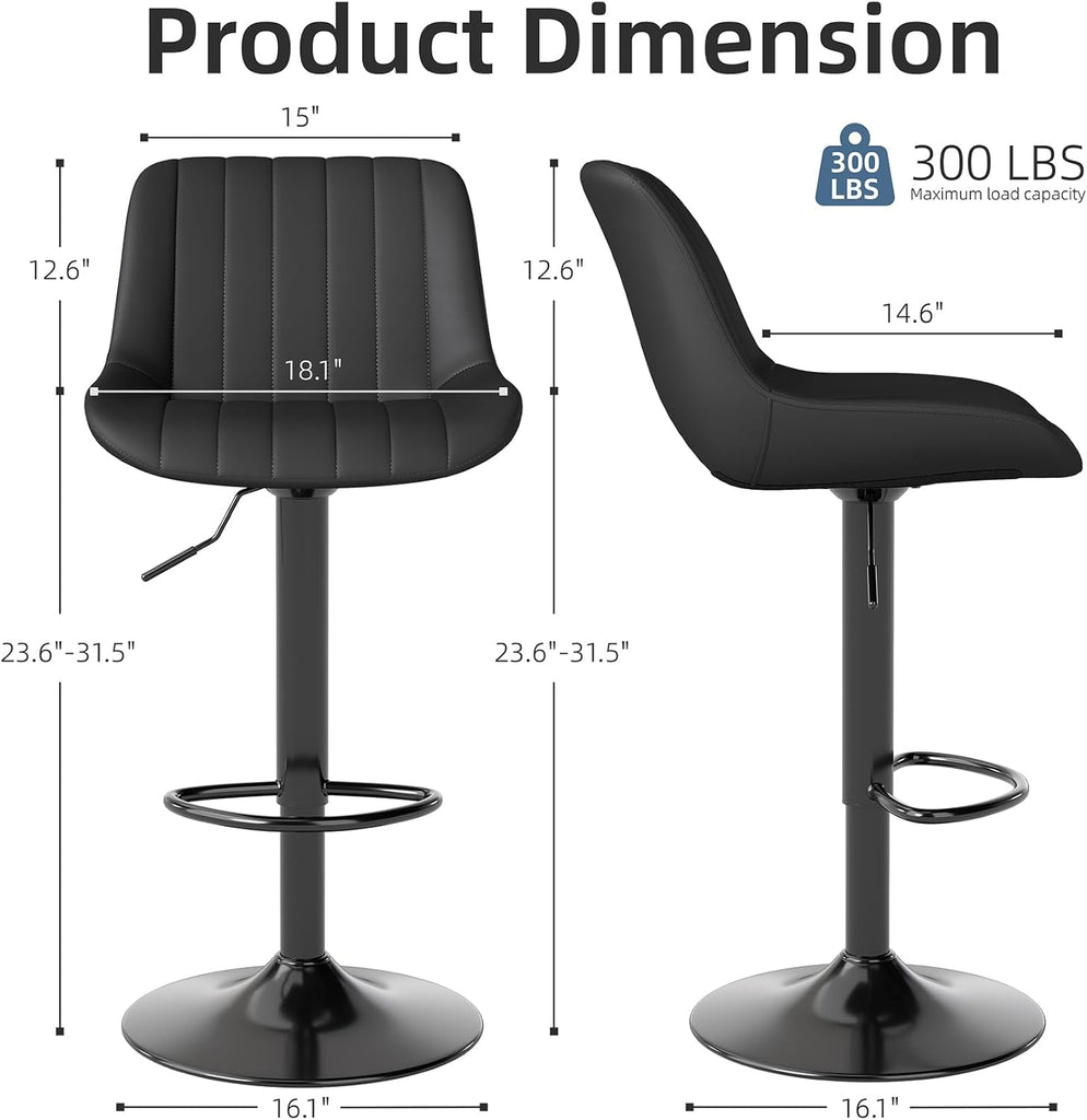 Bar Stools Set of 3, Swivel Counter Height Barstools with Back, Adjustable PU Leather Bar Chairs, Modern Armless