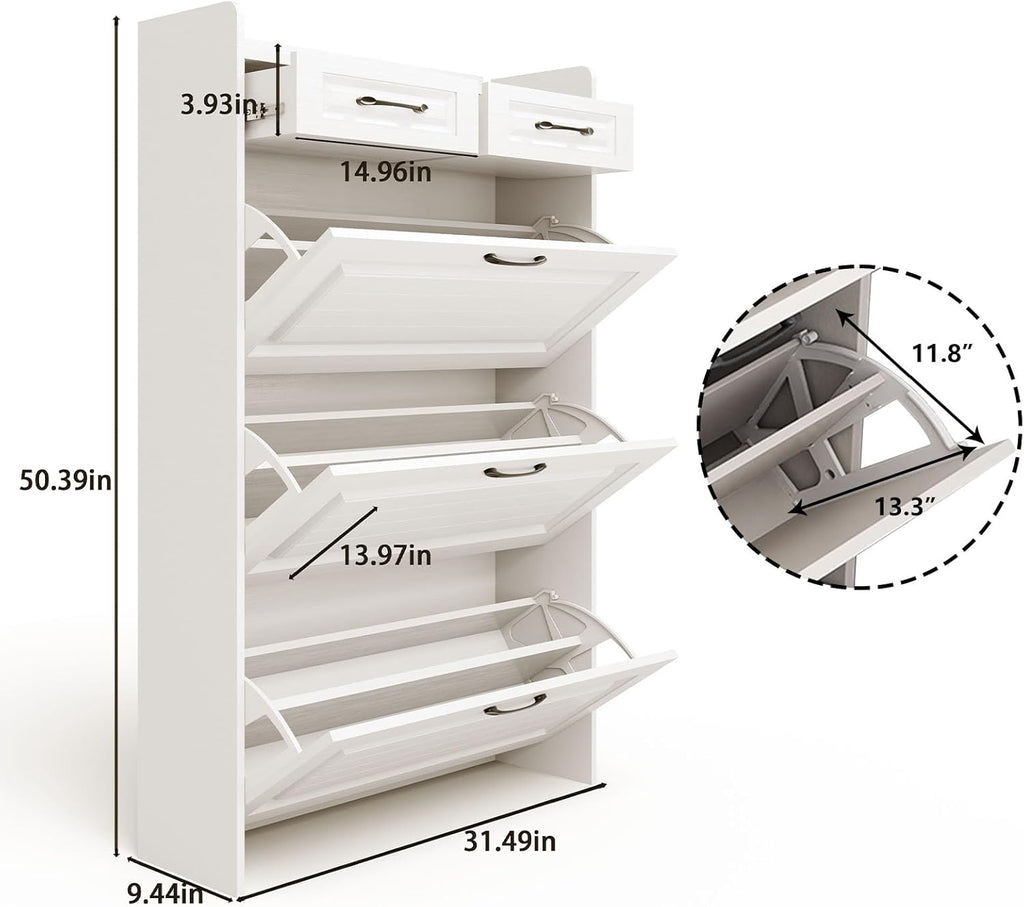 Shoe Cabinet Storage with 3 Large Flip Drawers & 2 Storage Drawers, Narrow Shoe Organizer Cabinet Fits for Kinds of