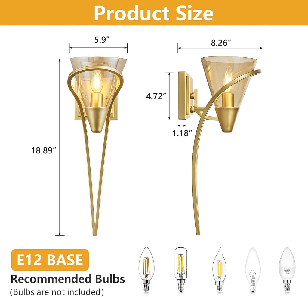 Modern Gold Wall Sconce E12 Torch Decorative Wall Lights Industrial Wall Lights for Bedroom Bathroom Living Room Hallway