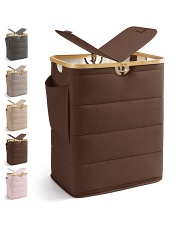 2 Section Laundry Hamper with Lid, 140L Quilted Puffer Basket