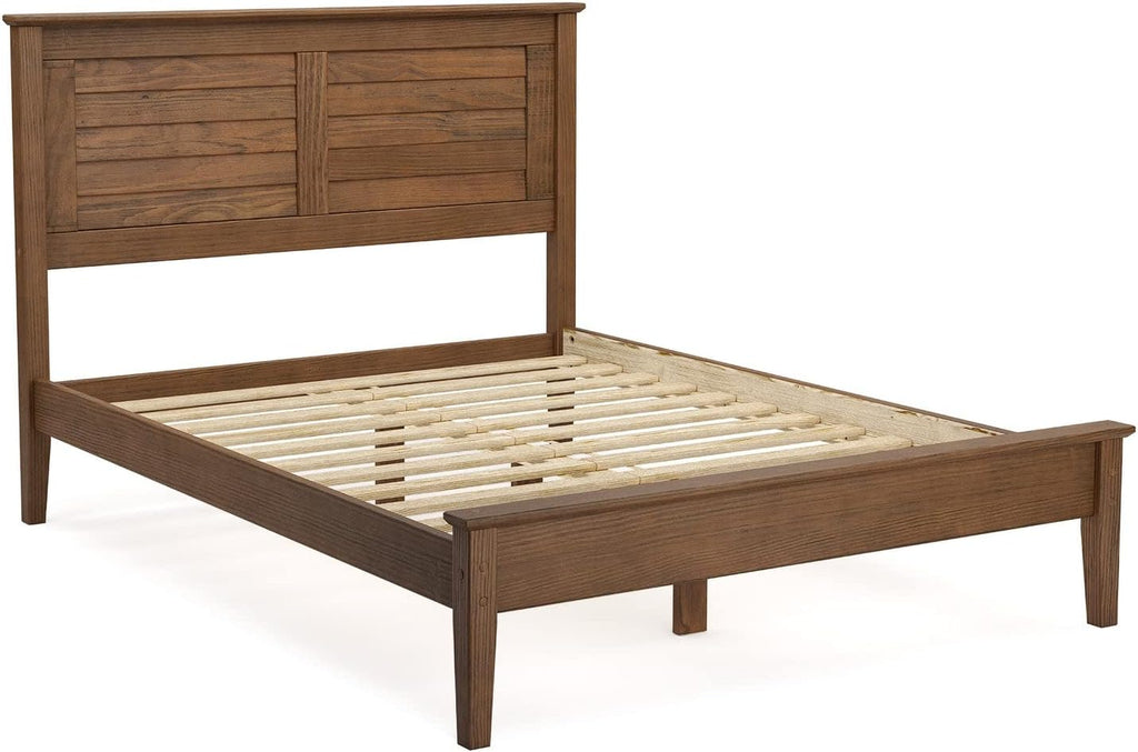 Greenport Solid Wood Platform Bed, Queen Size, Brushed Walnut