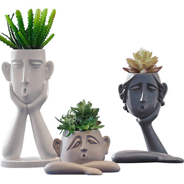 3 Pack Indoor Outdoor Heads Planter Resin Succulent Planter Vase Abstract Statue Planter Urn Home Garden Decor Face