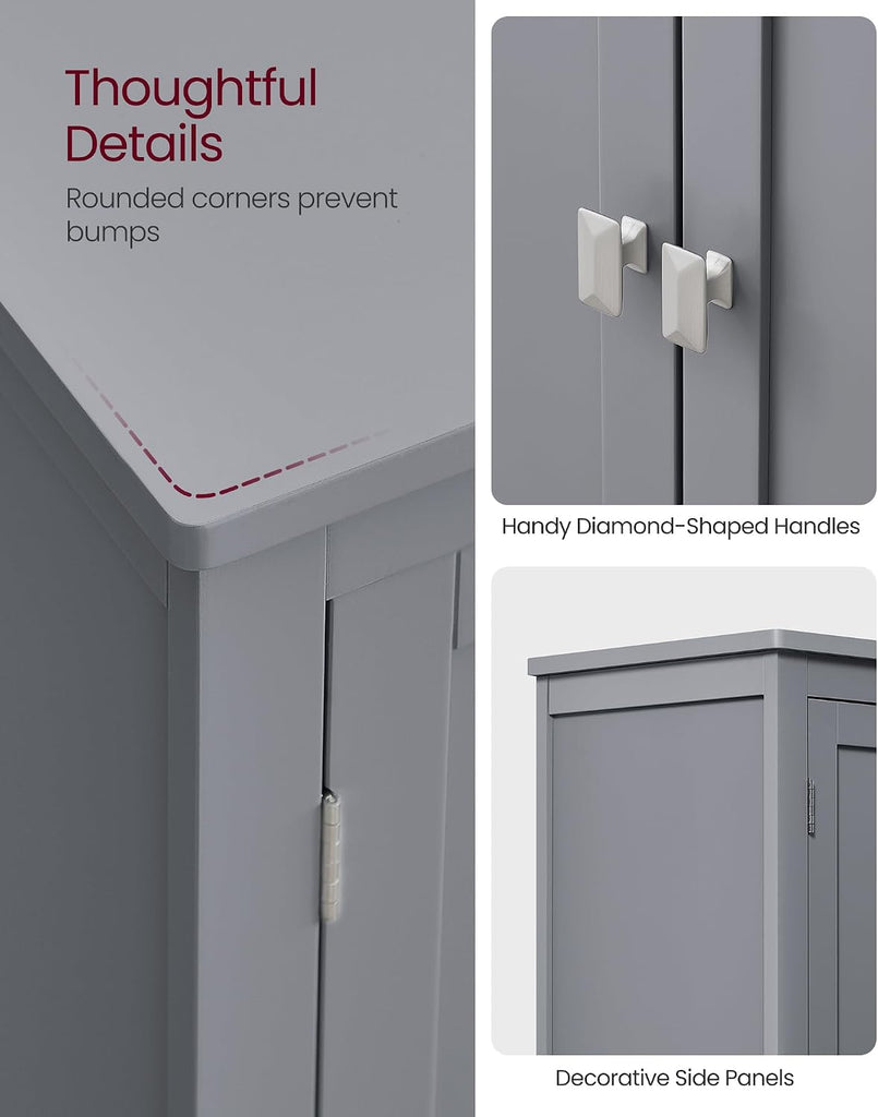 Floor Storage Cabinet, Freestanding Unit, 4 Doors | Adjustable Shelves, 11.8 x 23.6 x 43.3 Inches, Dove Gray