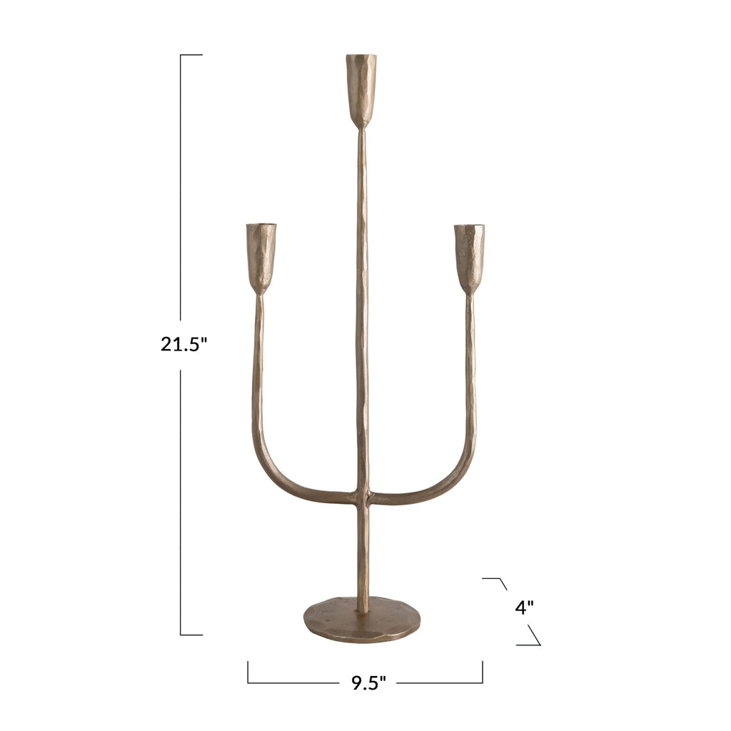 Hand-Forged Metal Candelabra, Antique Brass Finish