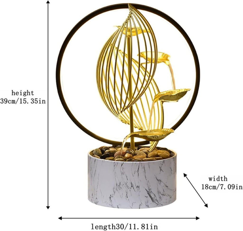 Qingyinge 15'' H Large Golden Tabletop Water Fountain with Led Light Meditation Yoga Spa Room Decor