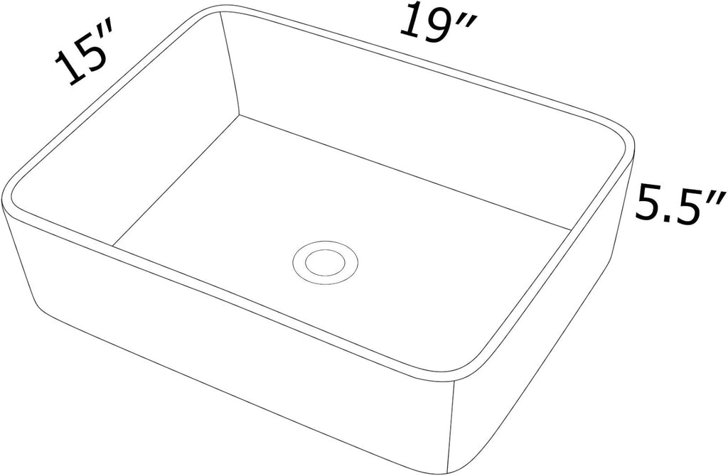 19"x15" Vessel Sink Rectangule Bowl Sinks for Bathrooms White Vessel Sink Above Counter Rectangular Ceramic Vessel