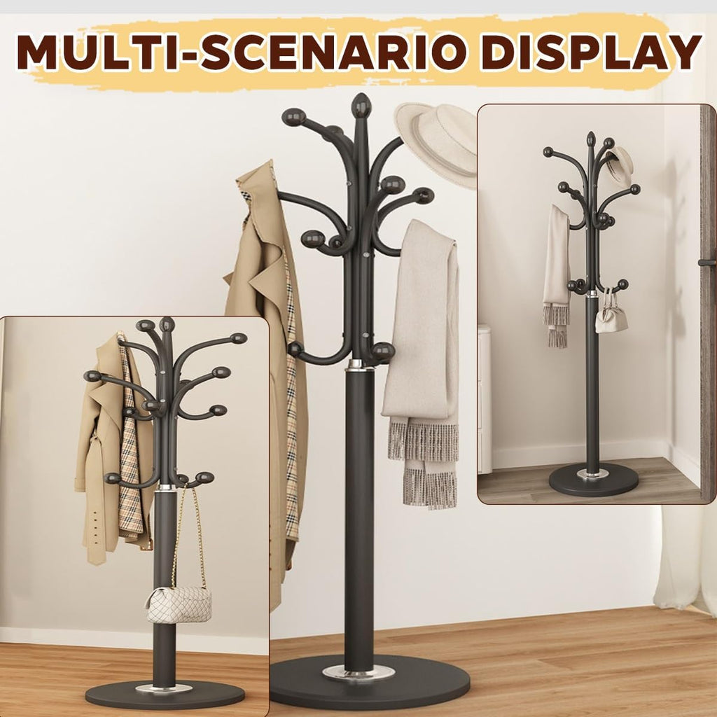 Hall Tree, Marble Base Modern Hall Tree,Metal Frame Freestanding Coat Rack, ,Foyer,Hallway,Corridor,Living Room