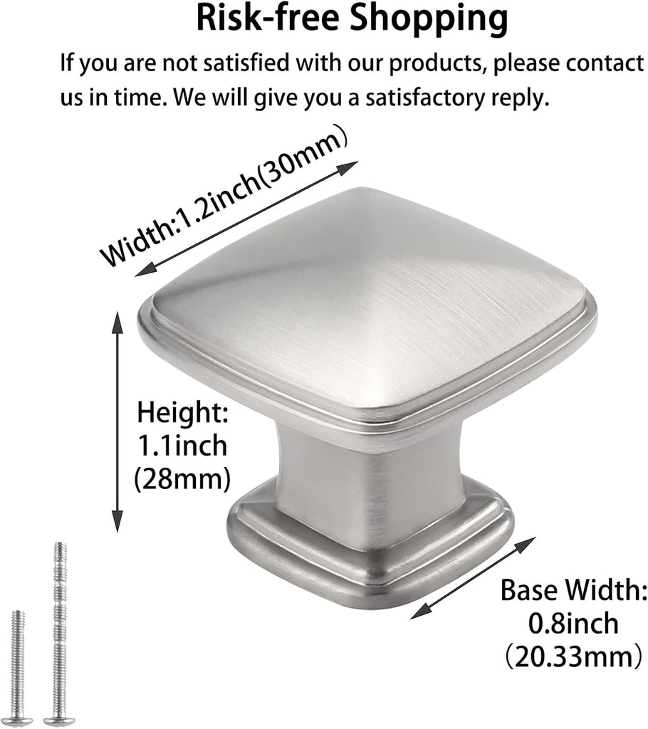 30 Pack Cabinet Knobs Brushed Nickel Drawer Knobs Silver Square Kitchen Hardware Satin Nickel Door Handles ,Zinc Alloy