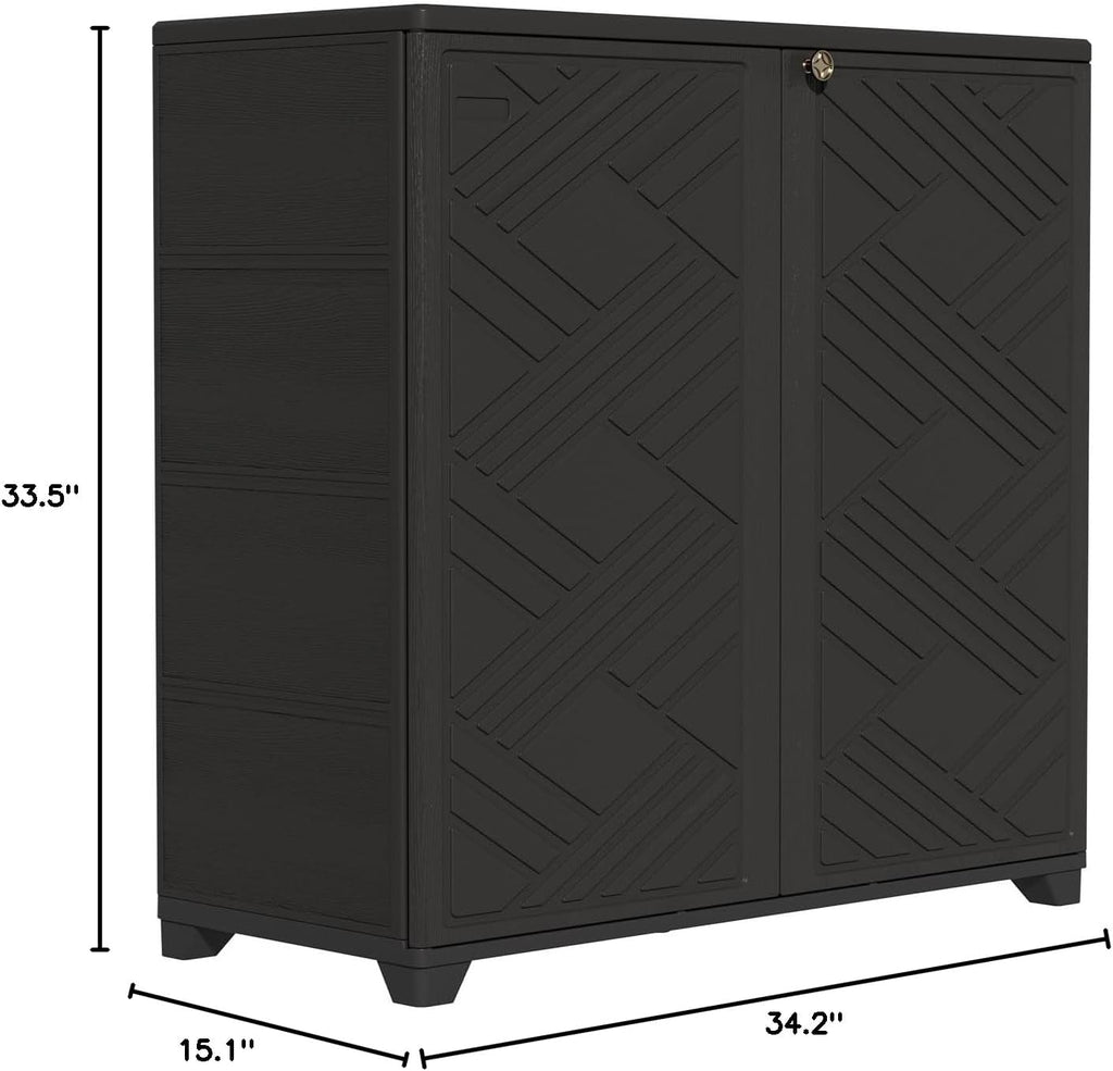 Indoor/Outdoor Storage Cabinet Waterproof, 34"x15"x34" Plastic Outdoor Storage Box for Garden Balcony Bathroom, All