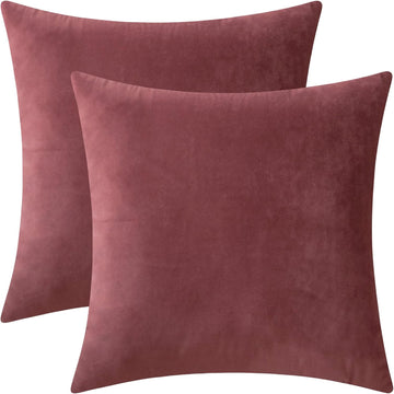 Set of 2 Velvet Throw Pillow Covers, Mauve Dusk