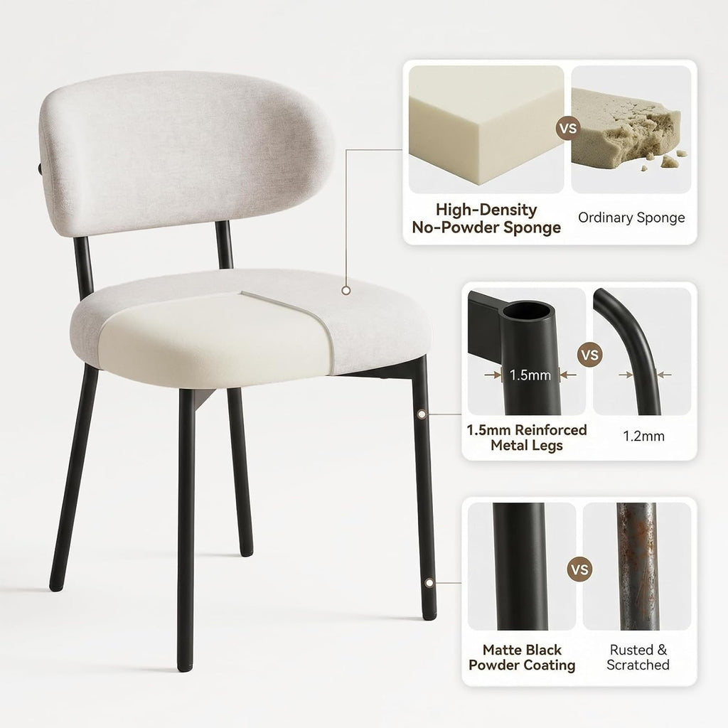 Upholstered Dining Chairs Set of 4, Modern Fabric Kitchen Chairs with Curved Backrest and Cushioned Seat, Sturdy