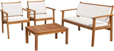Patio Furniture 4 Piece Outdoor Acacia Wood Patio Conversation Sofa Set with Table & Cushions Porch Furniture for Deck