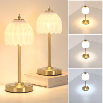 Set of 2 Tulip Table Lamp with 5000mAh Battery & Touch Control, Cordless Table Lamp with 3 Colors, Dimmable