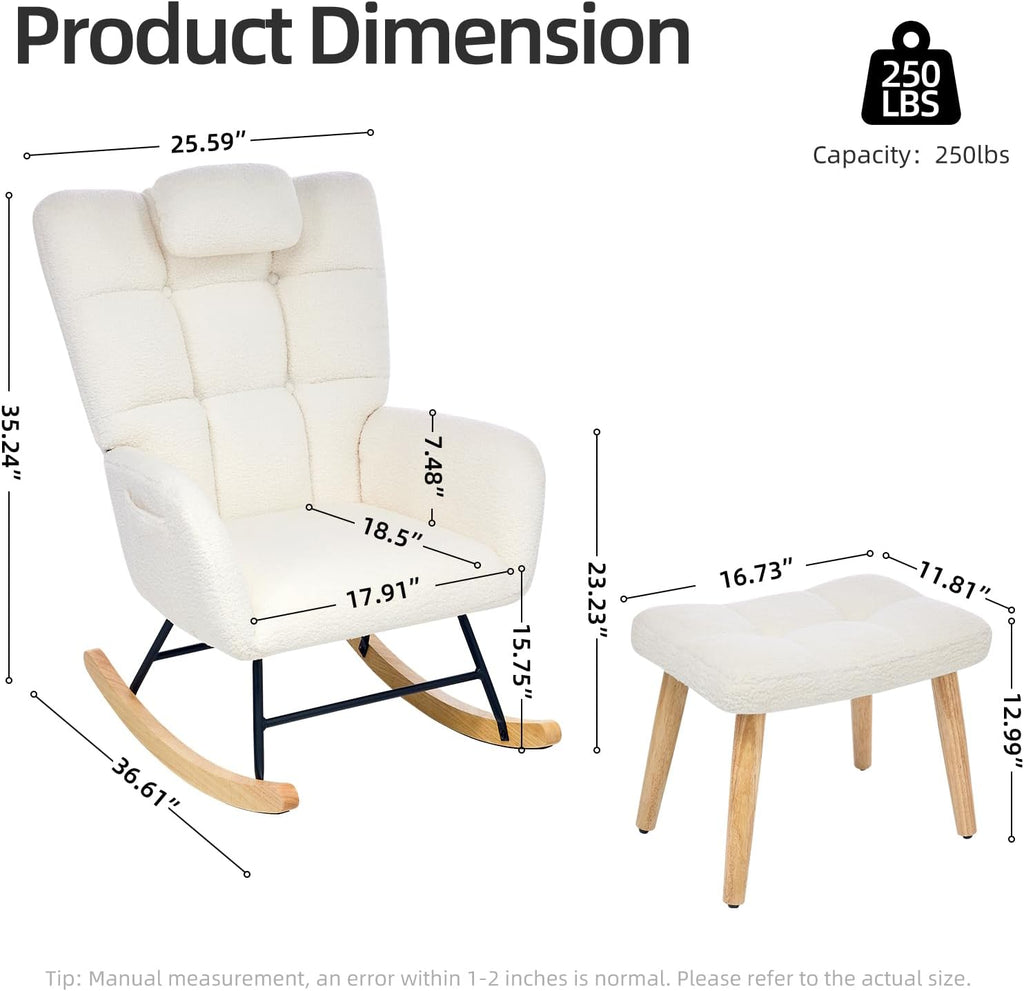 Nursery Rocking Chair, Comfort Glider Rocker with High Backrest Armchair Padded Seat, Accent Chair Living Room