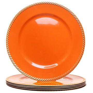 6 pcs Orange Charger Plates, 13 Inch Plastic Beaded Round Charger Plates for Dinner, Tabletop Decor
