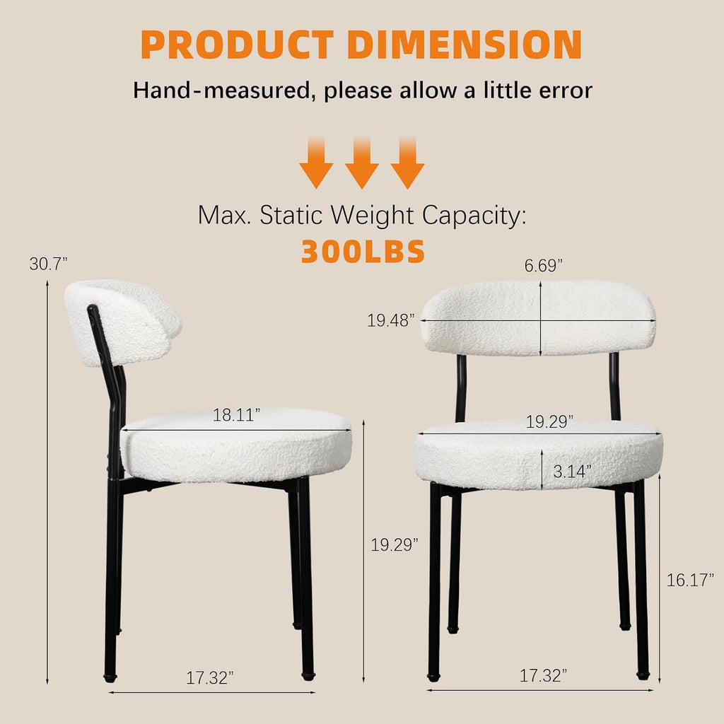 Dining Chairs, Beige Boucle Dining Chairs Set of 4, Kitchen Dining Room Chairs Curved Backrest Upholstered Mid