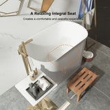 40" Japanese Soaking Bathtub Modern Deep Oval Freestanding Tub in Matte White Stone Resin