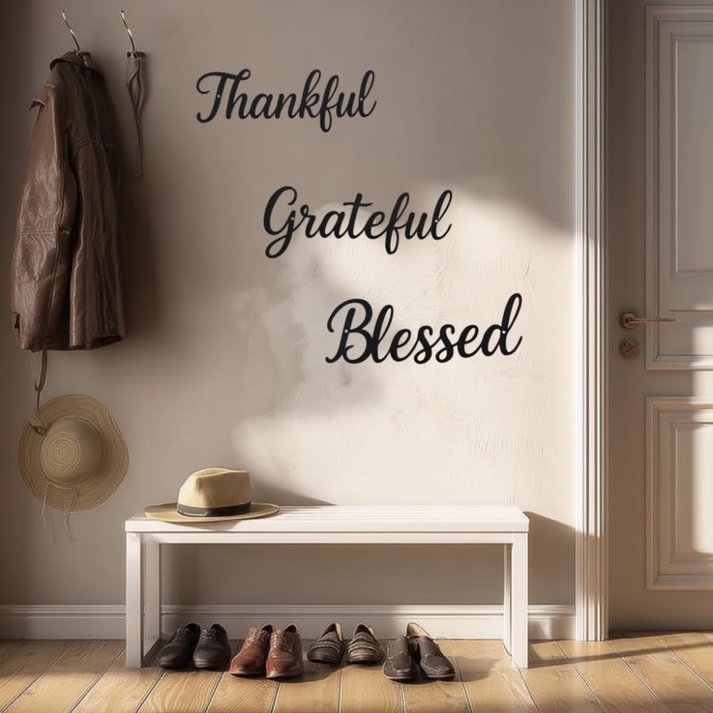 Thankful Grateful Blessed Wall Decor, Christian Wall Art 3Pcs