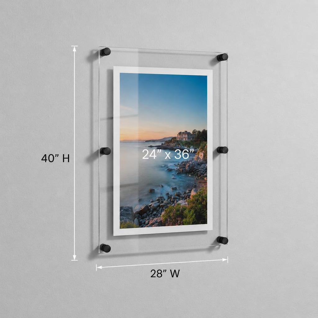Acrylic Floating Double Panel Wall Frame, 24" x 36" Graphic, Overall: 28" x 40", Black