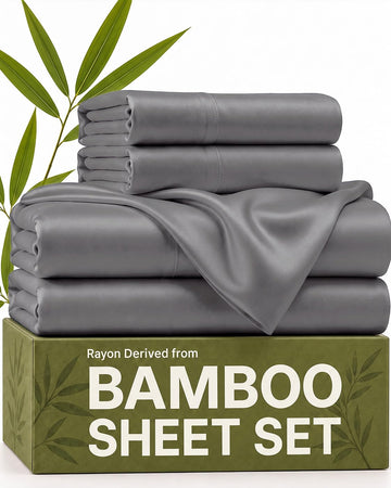 100% Rayon Derived from Bamboo - Bed Sheets Set Queen Size - Dark Grey