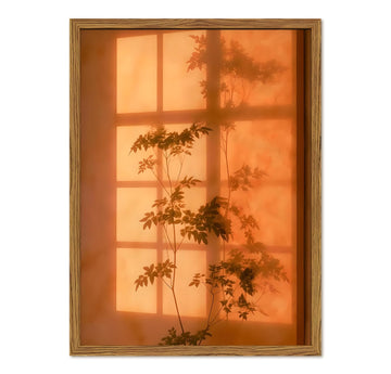 Framed Boho Wall Art, Burnt Orange Sunset Window Shadow Pictures Wall Decor, Minimalist Botanical Paintings Canvas