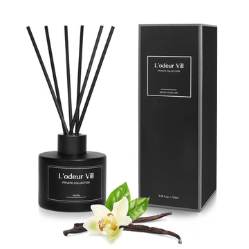 Vill Reed Diffuser, 3.4oz(100ml) Vanilla Reed Diffuser Set with 6 Oil Diffuser Sticks, Matte Black Aroma Scent