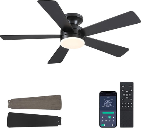 Flush Mount Ceiling Fans with Lights - 46" Black Low Profile Ceiling Fan Light with Remote/APP, 6 Speeds Mute Reversible Motor, Modern Ceiling Fans for Indoor and Outdoor, Bedroom, Patios A101-B0DKDZ8Z2P