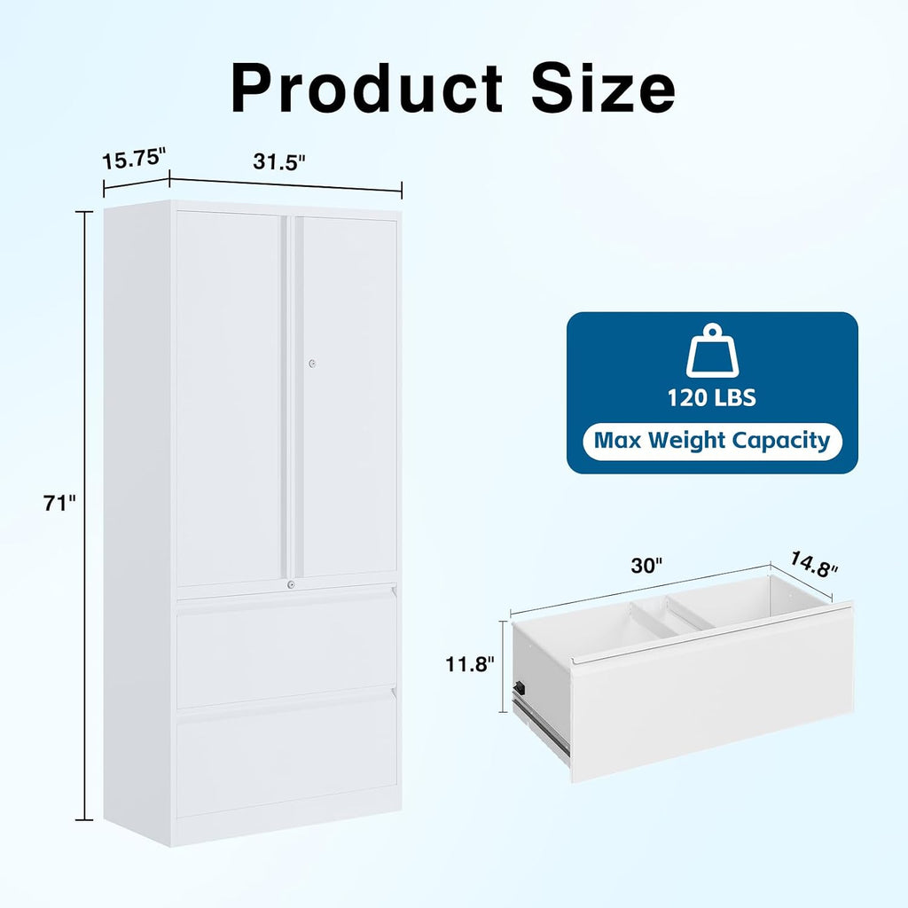 2-Drawer Metal File Cabinet, Lateral Vertical Filing Cabinets , Locking File Cabinet with Storage Shelves