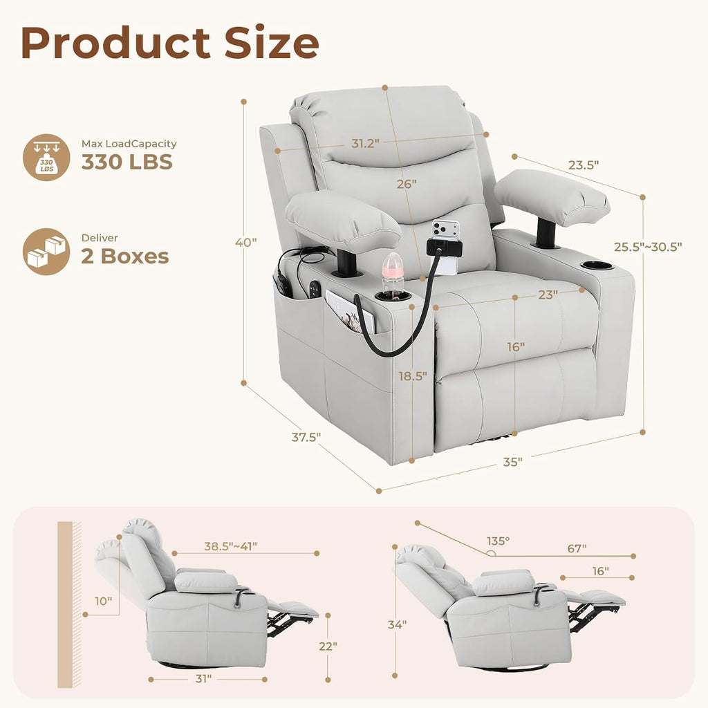 Electric Nursery Recliner Chair, Triple Motor Power Glider, 270° Swivel Rocking Chair with Adjustable Armrests