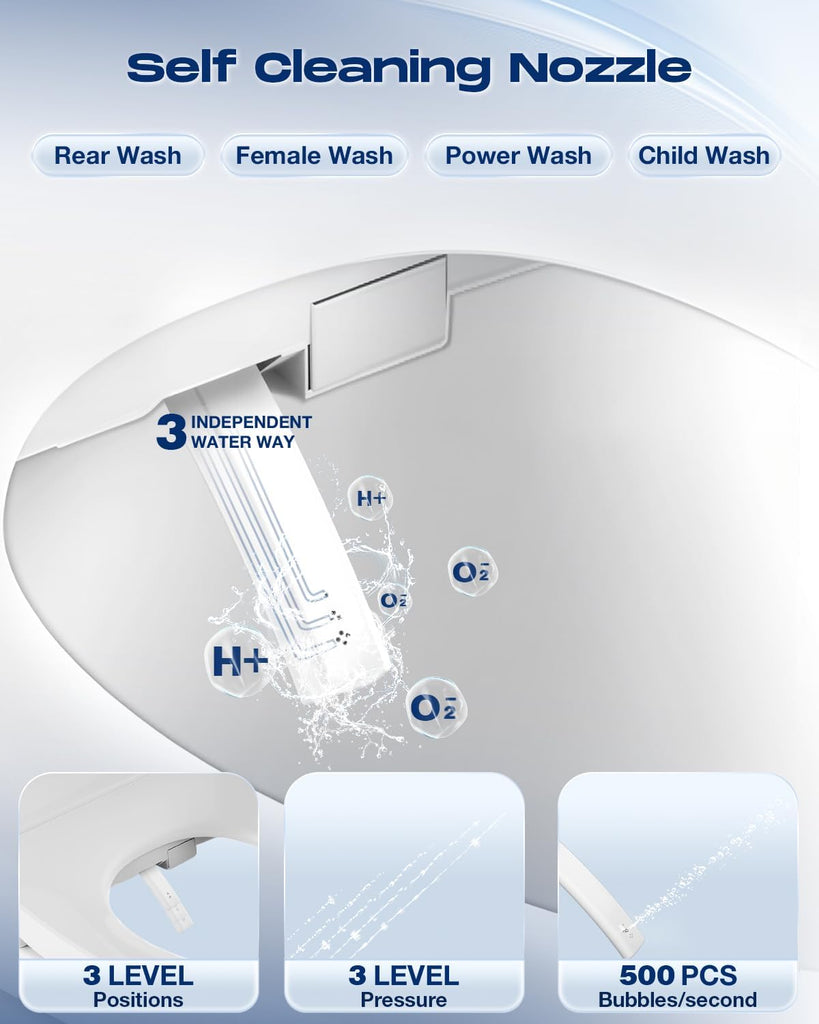 Auto Open Lid Smart Bidet Seat, Instant Warm Water, Air Dryer, Front and Rear Wash, Remote Control, Self-Cleaning Nozzle, Eco Mode