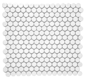 Arctic White Penny Round Porcelain Mosaic Tile - Matte Finish Floor, Kitchen Backsplash, Accent Walls, Shower