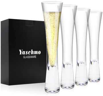Champagne Flutes Set of 4, Modern Unique Crystal Glass, Hand Blown