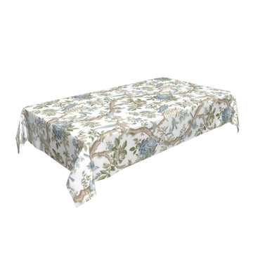 Chinoiserie Rectangle Tablecloths 60x84 Inches Blue Green Floral Birds Decorative Rectangle Tablecloths Modern