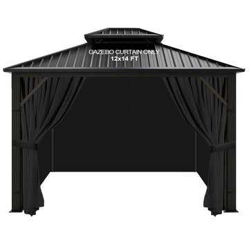 12x14 Gazebo Curtains Outdoor Waterproof, 4 Panel Sidewalls, Black