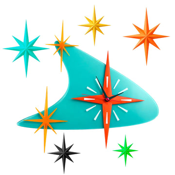 25 inch Mid Century Modern Wall Clock Decor with 5 Pcs Retro 3D Star Art Wall Sculpture Starburst Clock art Vintage