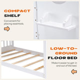 Wood Twin Over Twin House Bunk Bed, Loft Bed with Ladder, Safety Guardrail, Wooden Slats & Window