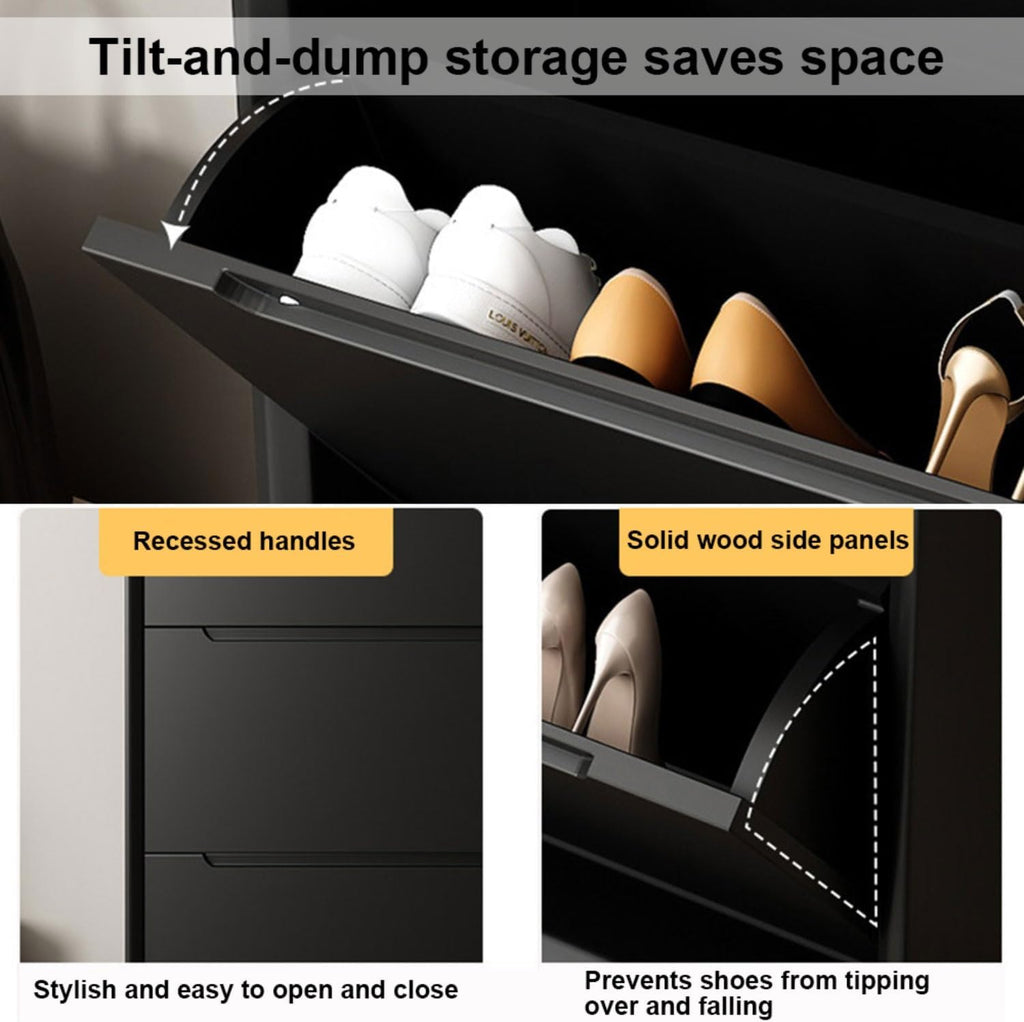Organizer Rack,3-Tier Flip-Top Solid Wood Shoe Cabinet,Sturdy Solid Wood,Space-Saving Narrow Style, Dust-Proof,with