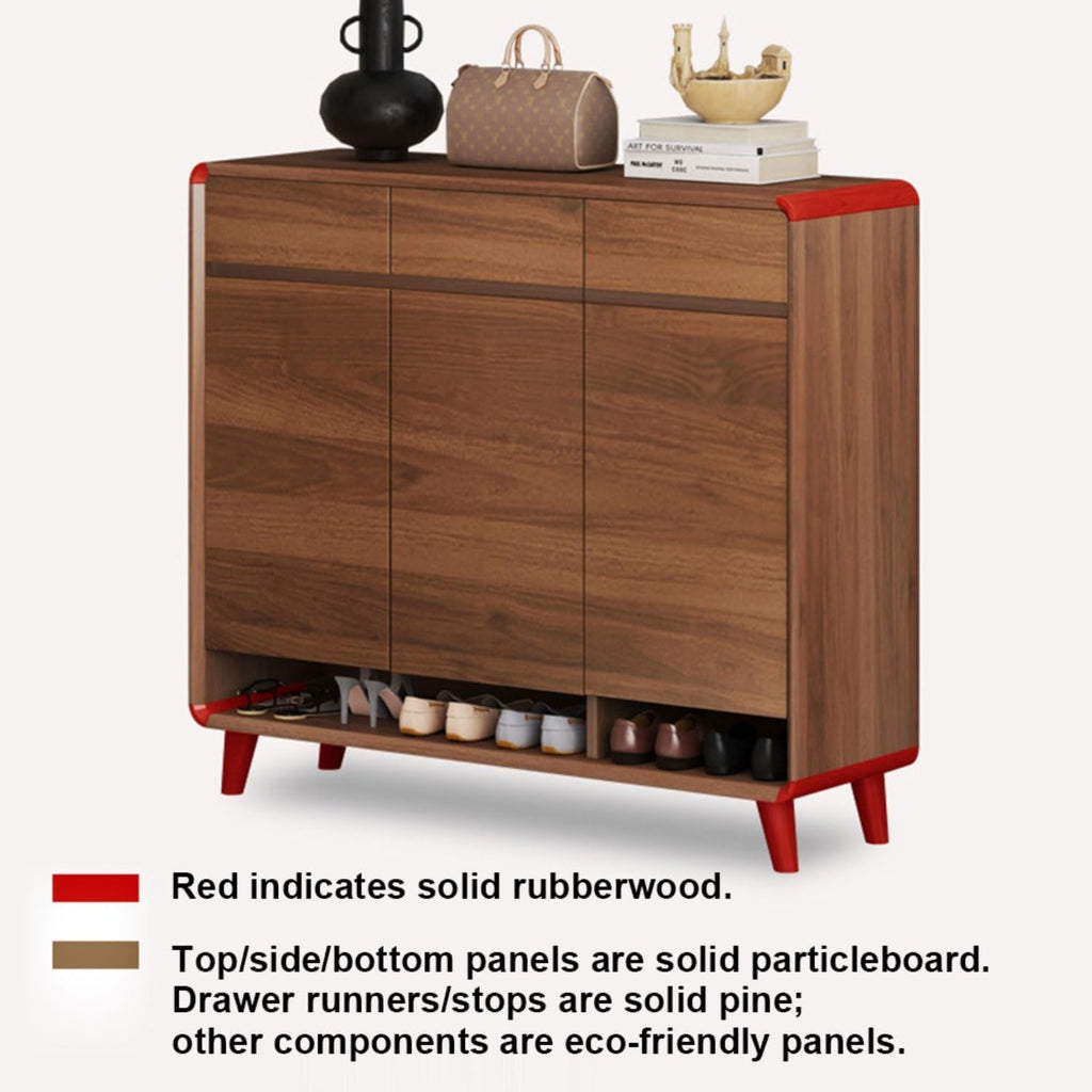 Hallway Storage Shoe Cabinet ,Wooden Storages Space-Saving Shelf,Organizer Rack,with Drawers,Fluted,with Adjustable