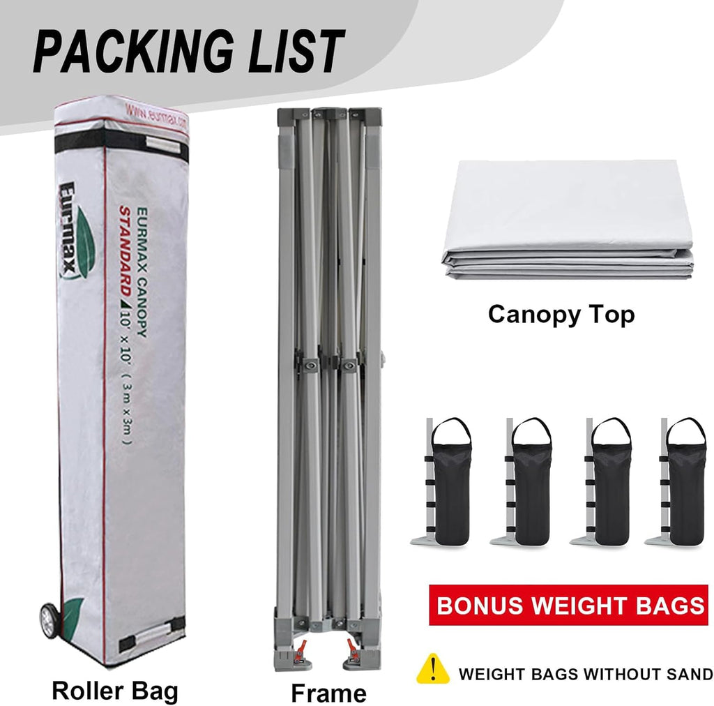 USA 10x10ft Pop Up Canopy,Commercial Instant Tent Events,Patented No-Tip Rolling Storage Bag with 4 Sandbags,UV & Water