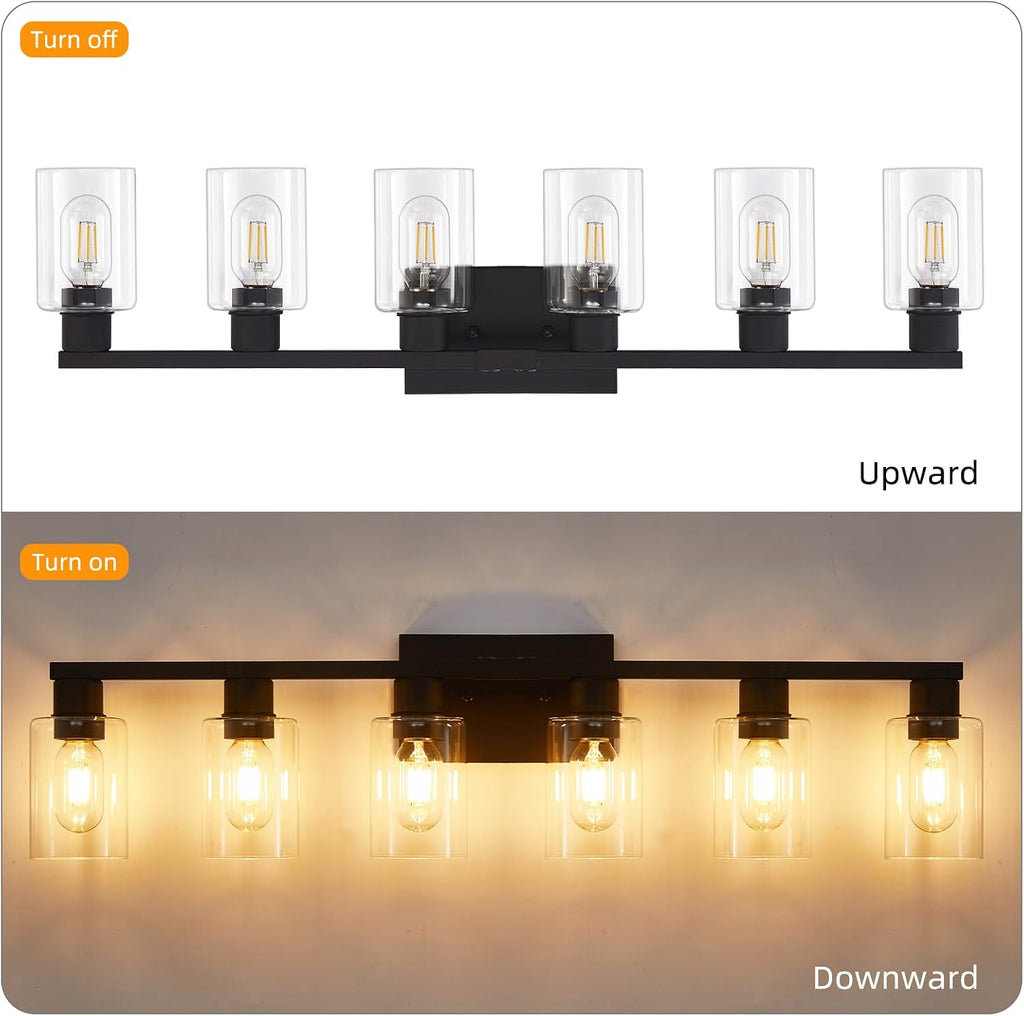 6 Light Bathroom Vanity Light, Matte Black Vanity Light Fixtures, Large Vanity Lights , Farmhouse Light Fixtures with